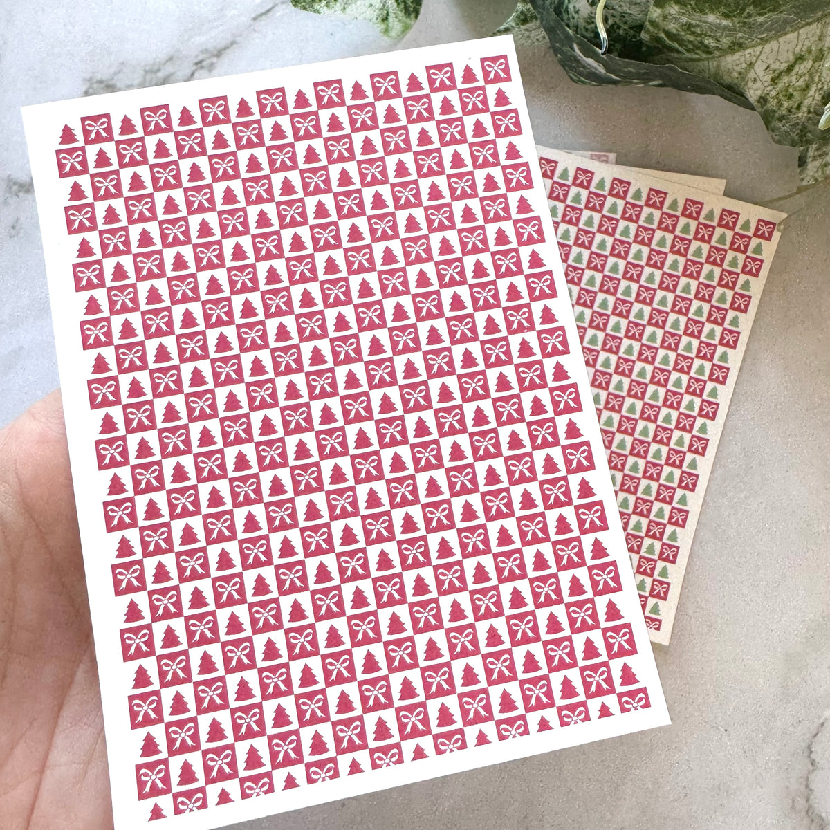 Tree & Bow Checkerboard Tiles - Water Soluble Transfer