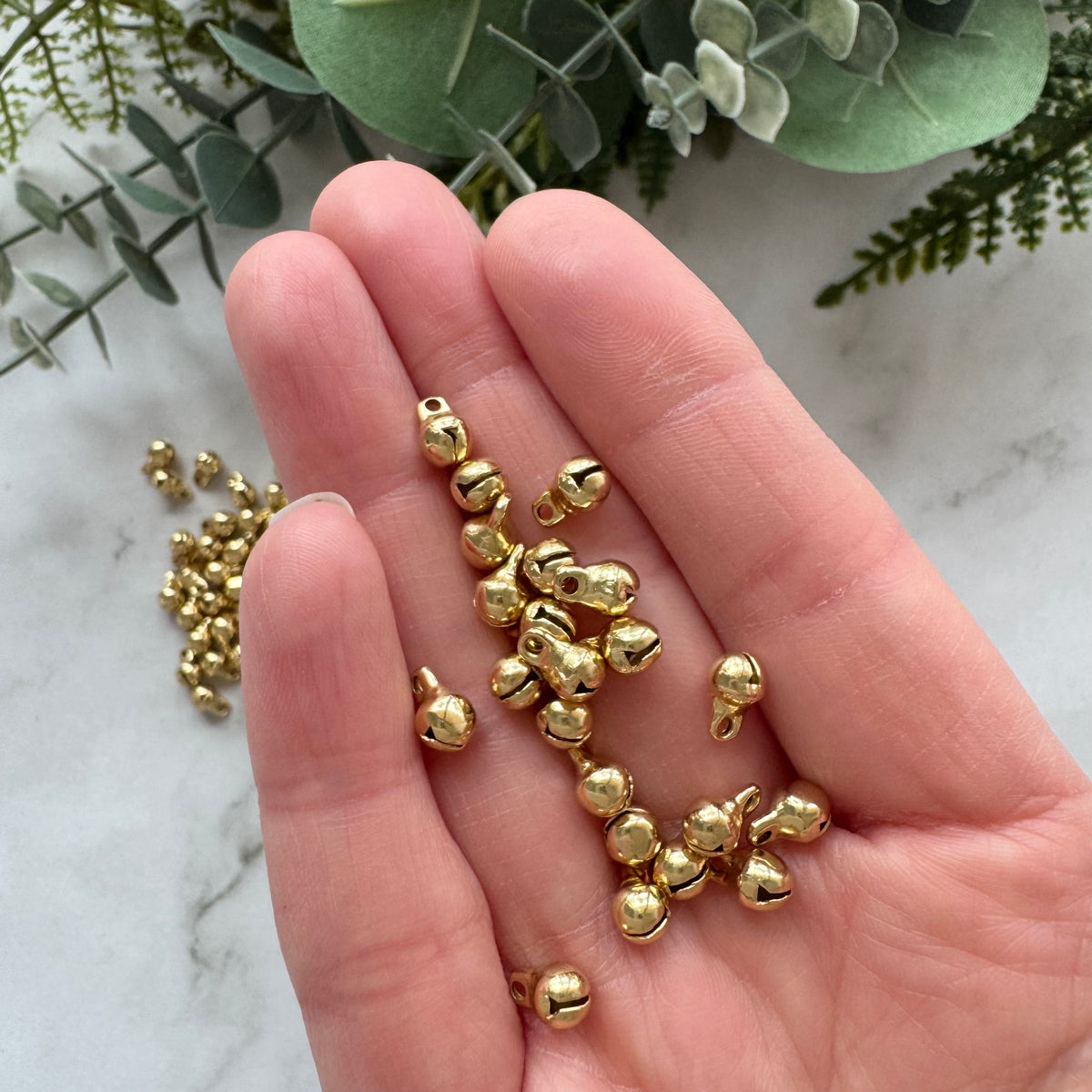 Mini Jingle Bell Charms - Gold Plated Stainless Steel - 50 pack