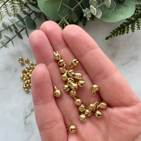 Mini Jingle Bell Charms - Gold Plated Stainless Steel - 50 pack
