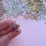 Five Petal Flower Charms - Stainless Steel - 10 pack