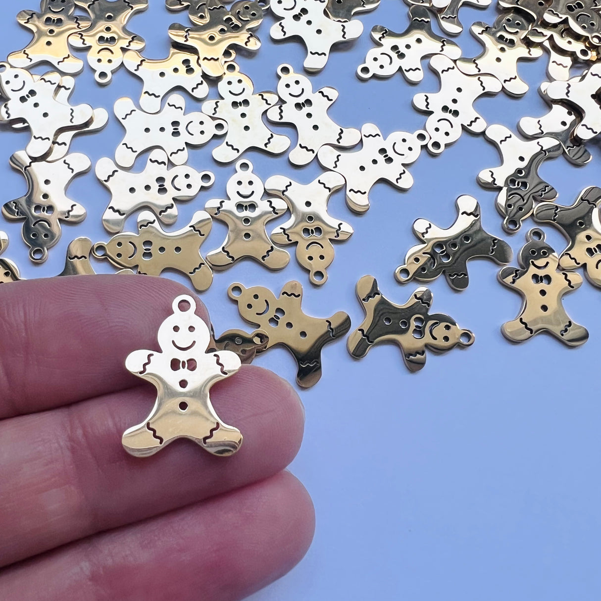 Gingerbread Man Charms - Gold Plated Stainless Steel - 10 pack