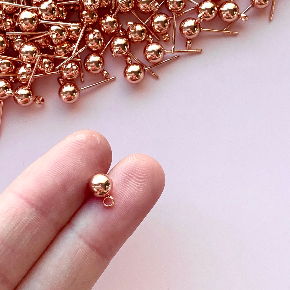 6mm Ball Posts with Loop - Rose Gold