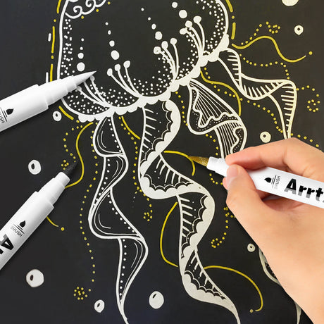 Arrtx Acrylic Paint Pens - White, Black, Gold + Silver Paint Markers (10 pack)