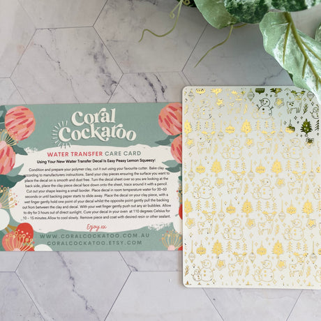 Gold Foil Snowmen and Reindeers - Waterslide Transfer Decal