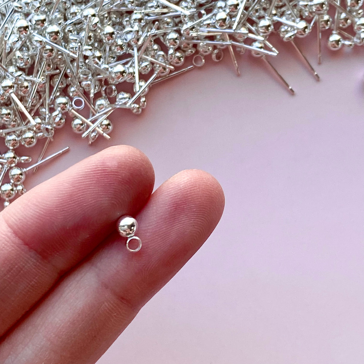 4mm Ball Posts with Loop - Bright Silver