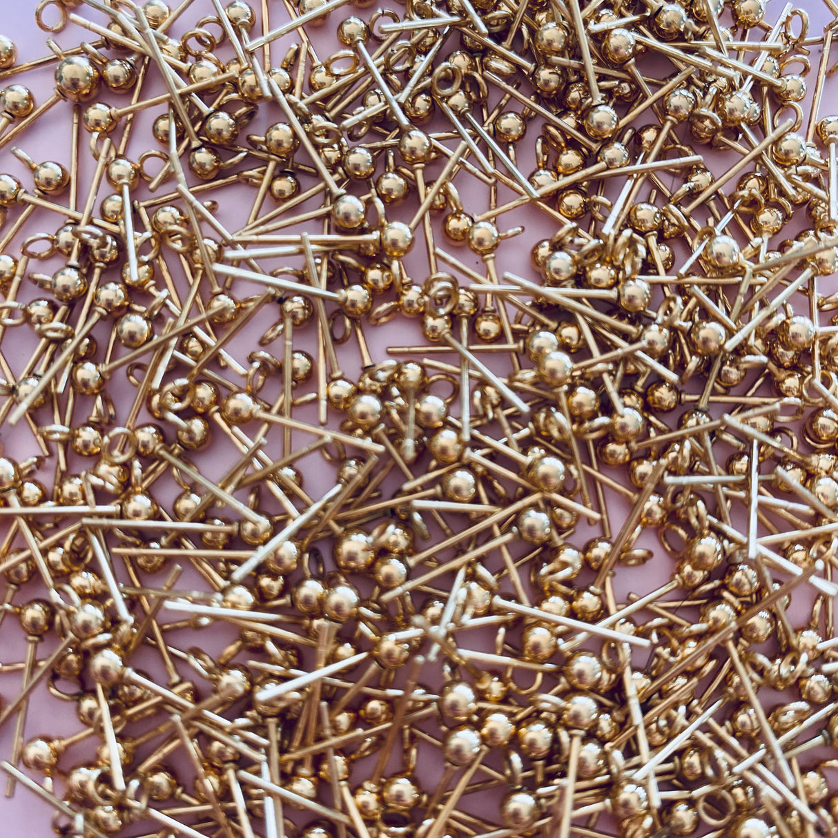 3mm Ball Posts with Loop - Gold Plated Stainless Steel