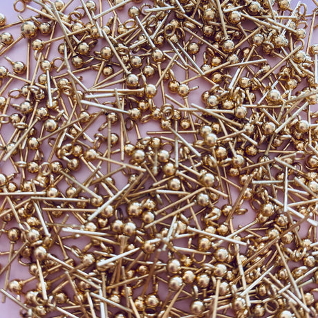 3mm Ball Posts with Loop - Gold Plated Stainless Steel