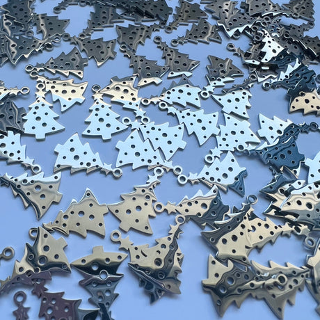 Christmas Tree Charms - Stainless Steel - 10 pack
