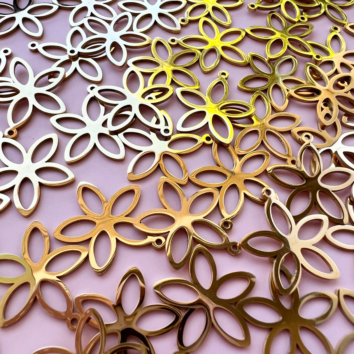 Five Petal Flower Charms - Gold Plated Stainless Steel