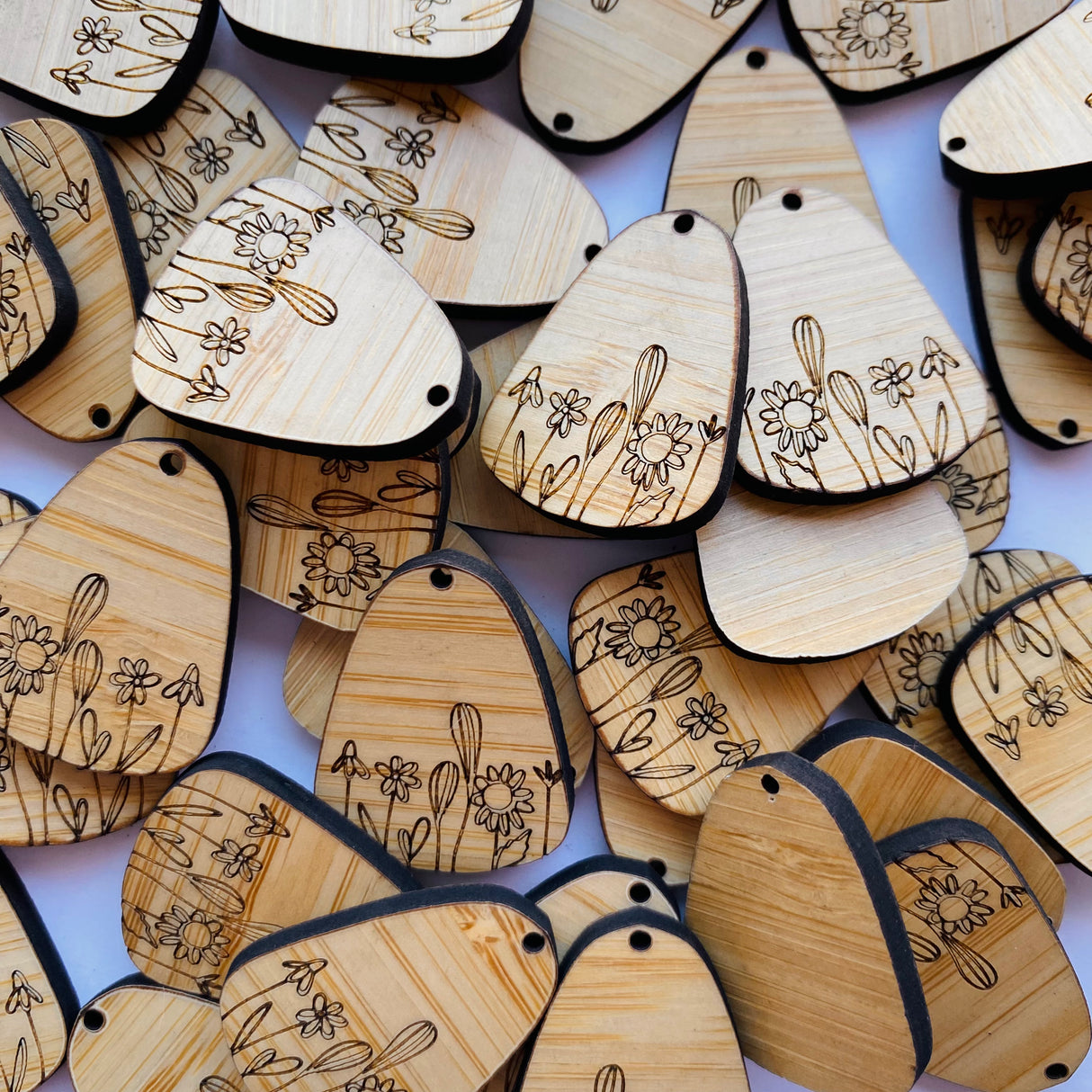 Field of Flowers Wooden Earring Component - 10 pack