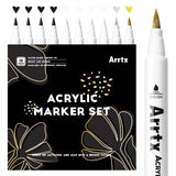 Arrtx Acrylic Paint Pens - White, Black, Gold + Silver Paint Markers (10 pack)