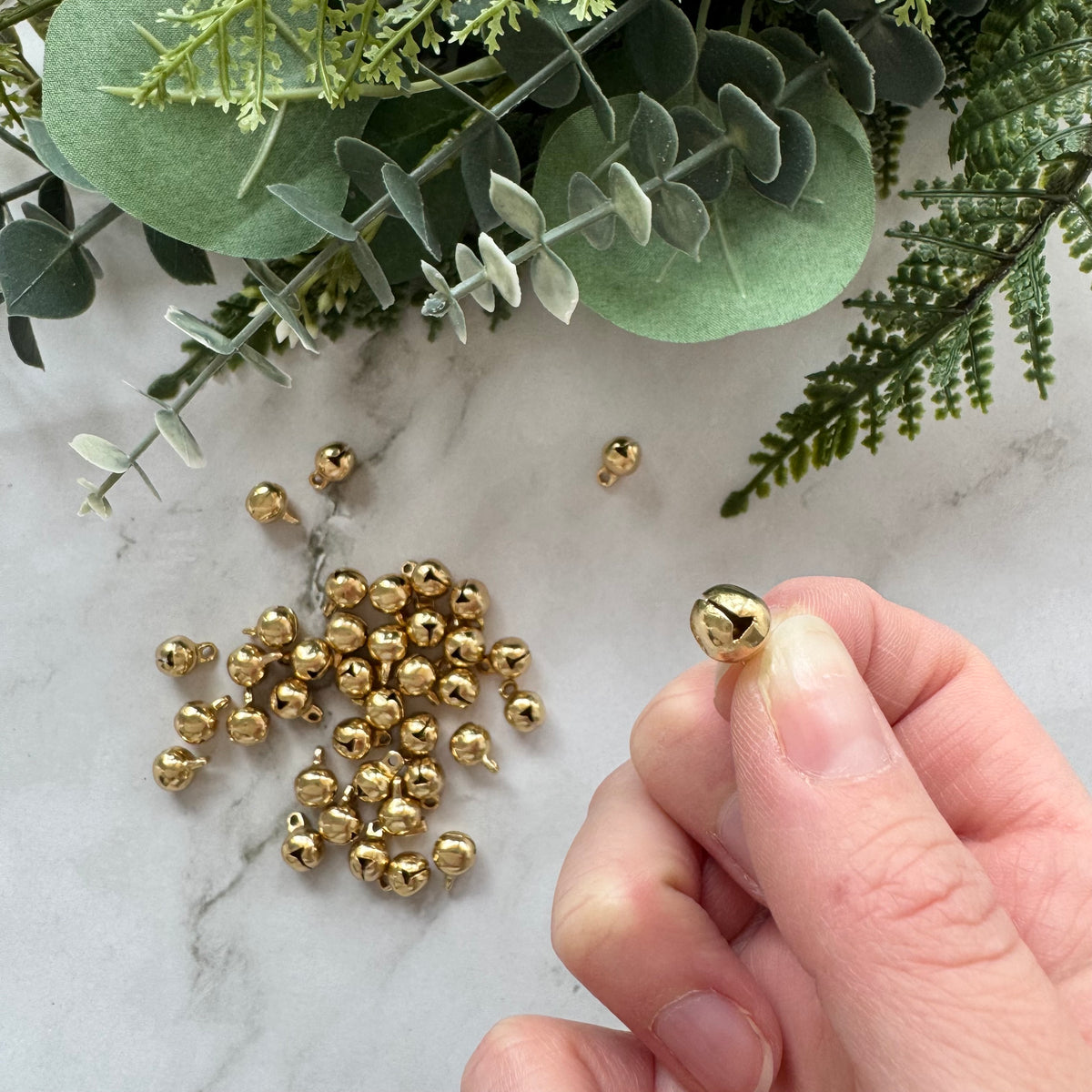 Mini Jingle Bell Charms - Gold Plated Stainless Steel - 50 pack