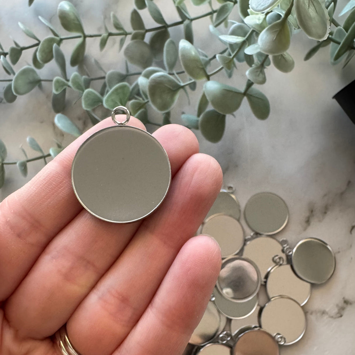 25mm Minimalist Earring Pendant Bezel with top loop - Stainless Steel