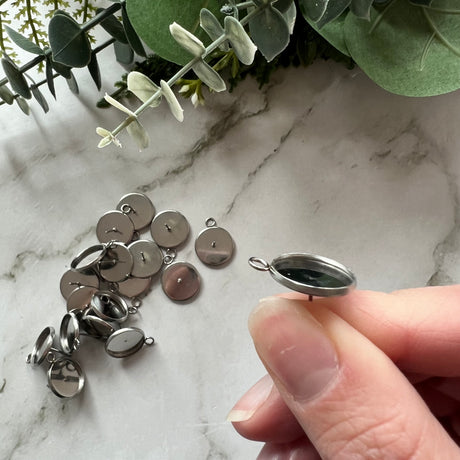 14mm Minimalist Bezel Earring Post with Loop - Stainless Steel
