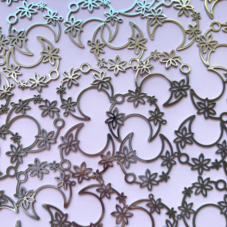 Floral Moon Charms - Stainless Steel