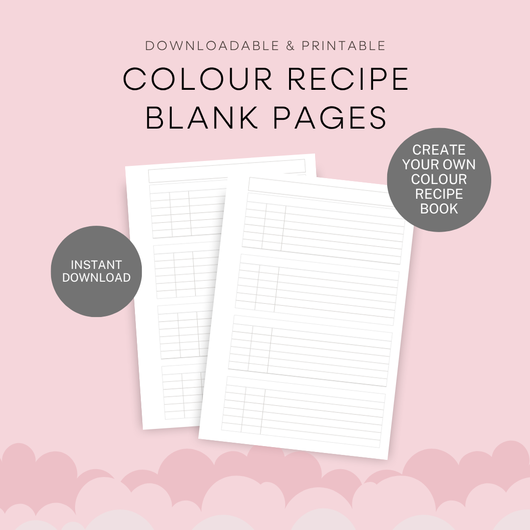 Blank Colour Recipe Insert Printable - Digital Download