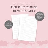Blank Colour Recipe Insert Printable - Digital Download