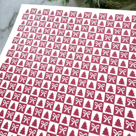 Tree & Bow Checkerboard Tiles - Water Soluble Transfer