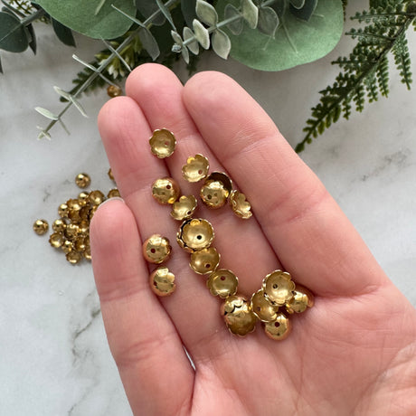 Scalloped Bead Cap 7.5mm - Gold Plated Stainless Steel - 50 pack
