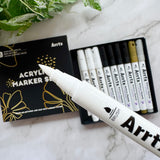Arrtx Acrylic Paint Pens - White, Black, Gold + Silver Paint Markers (10 pack)