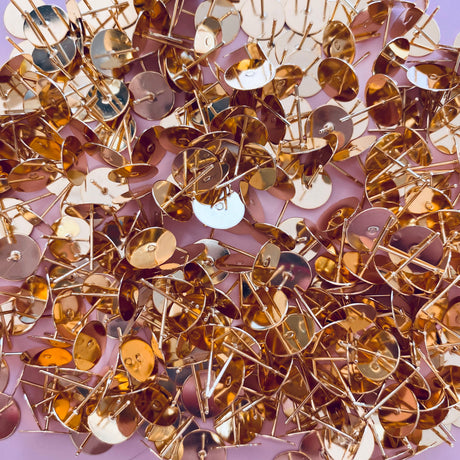 10mm Earring Posts - Gold Plated - Surgical Stainless Steel