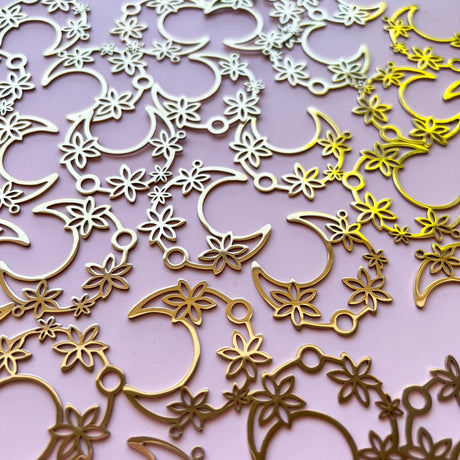 Floral Moon Charms - Gold Plated Stainless Steel