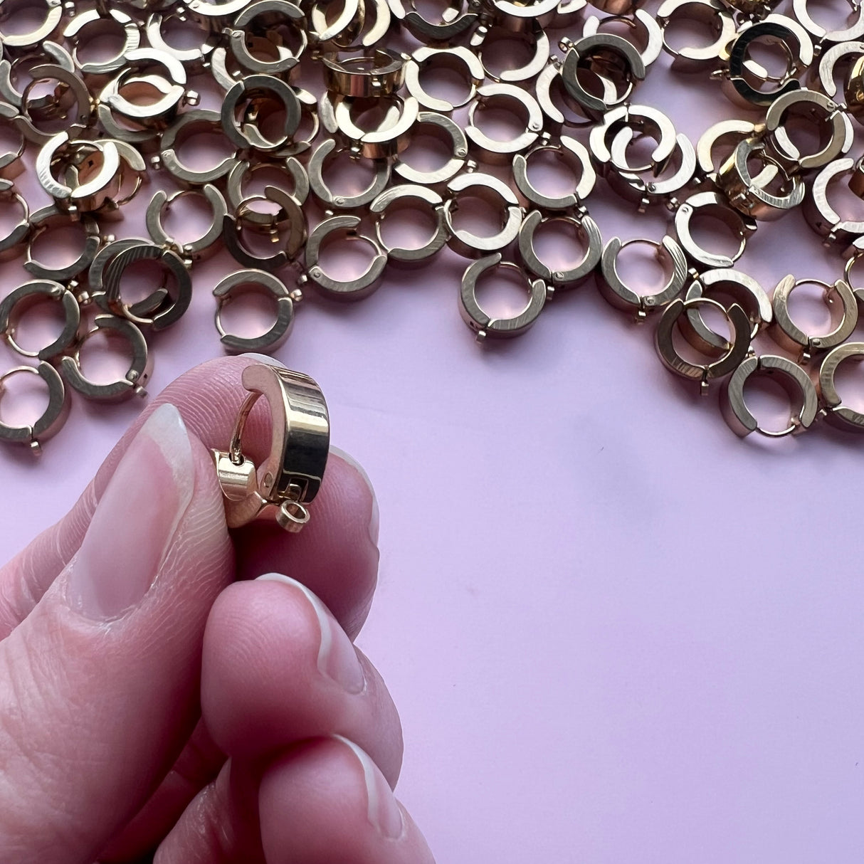 Cuff Style Huggie with Loop - Gold Plated Stainless Steel