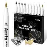 Arrtx Acrylic Paint Pens - White, Black, Gold + Silver Paint Markers (10 pack)