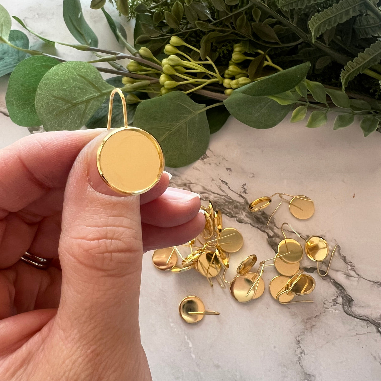14mm Minimalist Bezel Earring Hooks - Gold Plated Stainless Steel