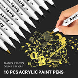 Arrtx Acrylic Paint Pens - White, Black, Gold + Silver Paint Markers (10 pack)