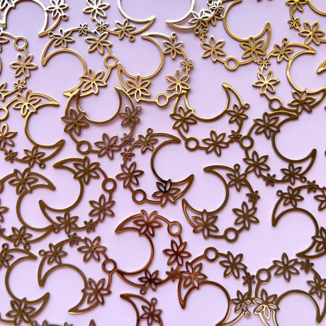 Floral Moon Charms - Gold Plated Stainless Steel