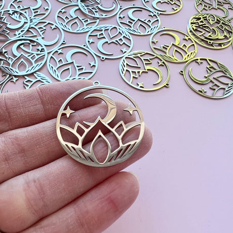 Lotus Moon Charms - Stainless Steel