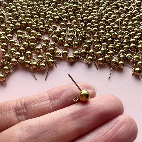 6mm Ball Posts with Loop - Gold Plated Stainless Steel