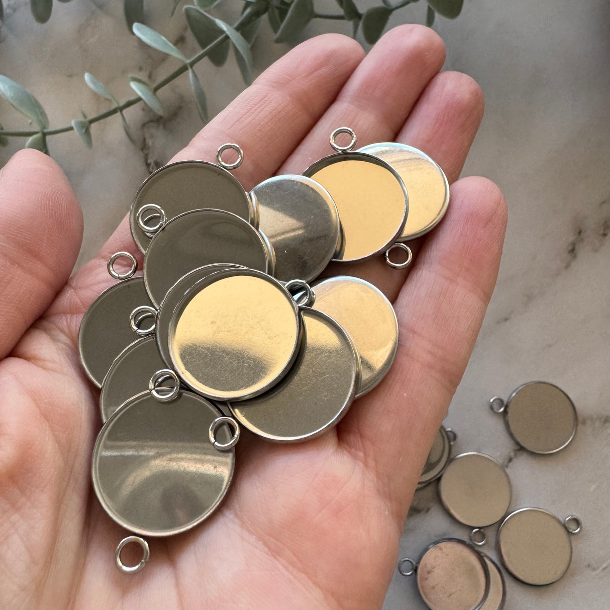 20mm Minimalist Earring Pendant Bezel Tray with top loop - Stainless Steel