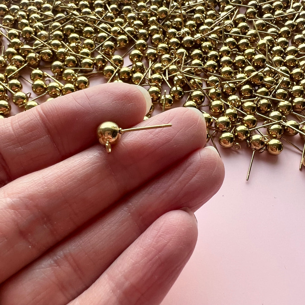 6mm Ball Posts with Loop - Gold Plated Stainless Steel