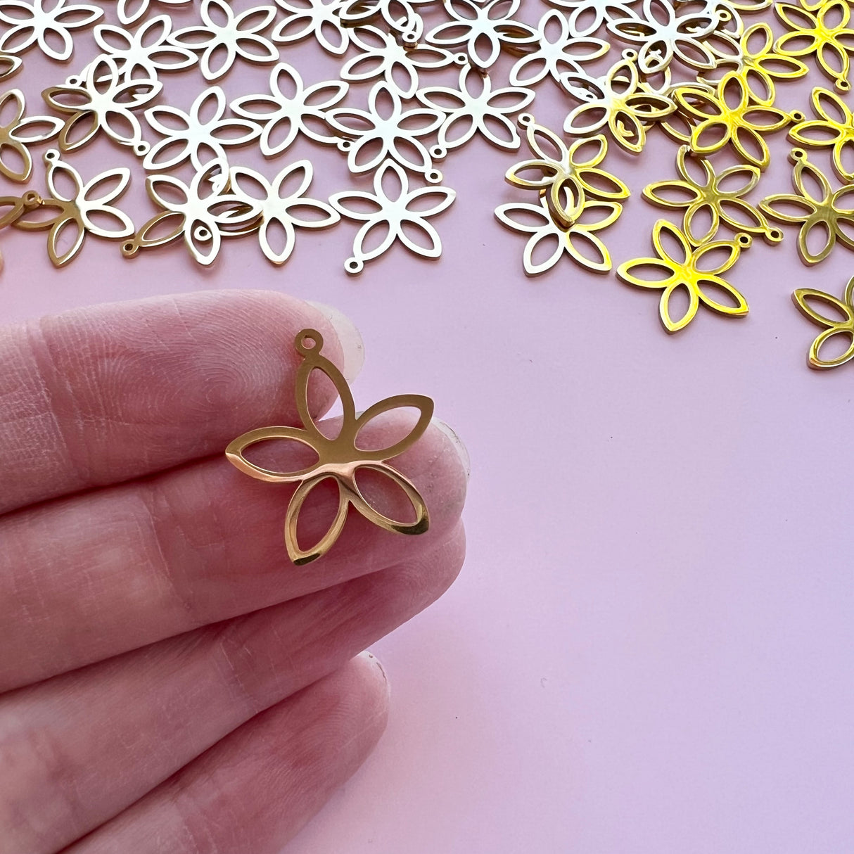 Five Petal Flower Charms - Gold Plated Stainless Steel