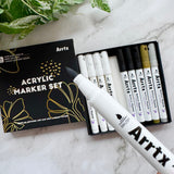 Arrtx Acrylic Paint Pens - White, Black, Gold + Silver Paint Markers (10 pack)