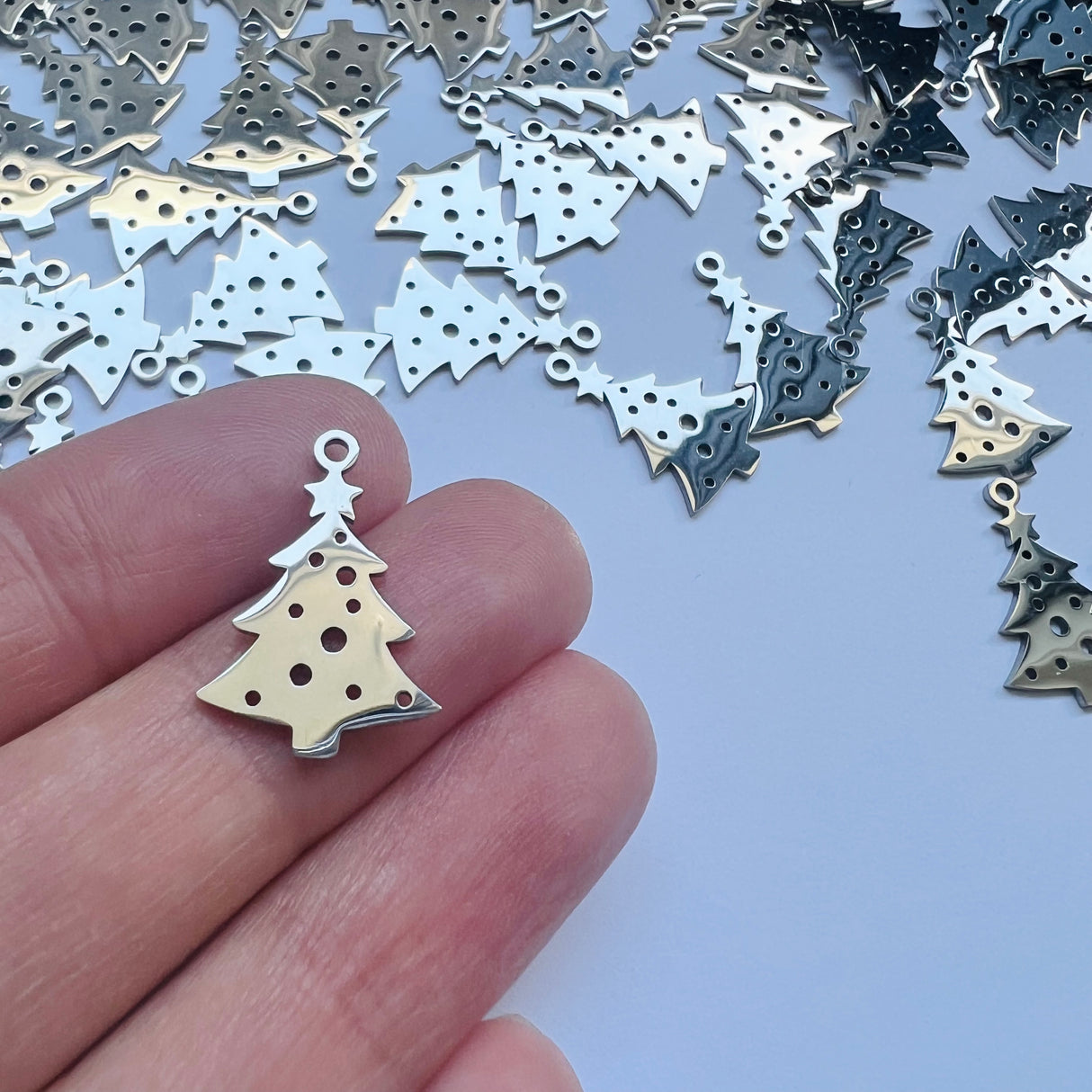 Christmas Tree Charms - Stainless Steel - 10 pack