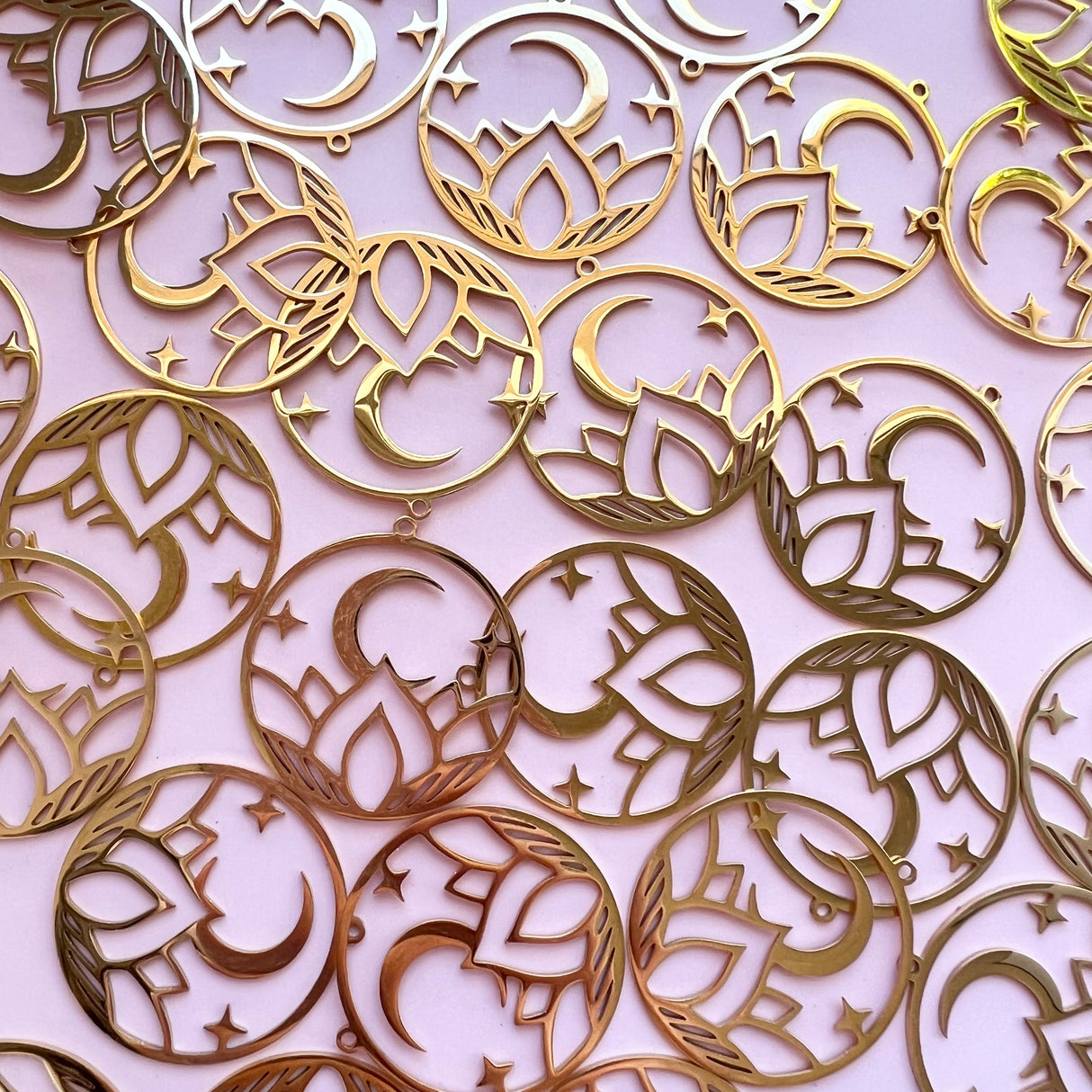 Lotus Moon Charms - Gold Plated Stainless Steel