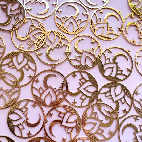 Lotus Moon Charms - Gold Plated Stainless Steel