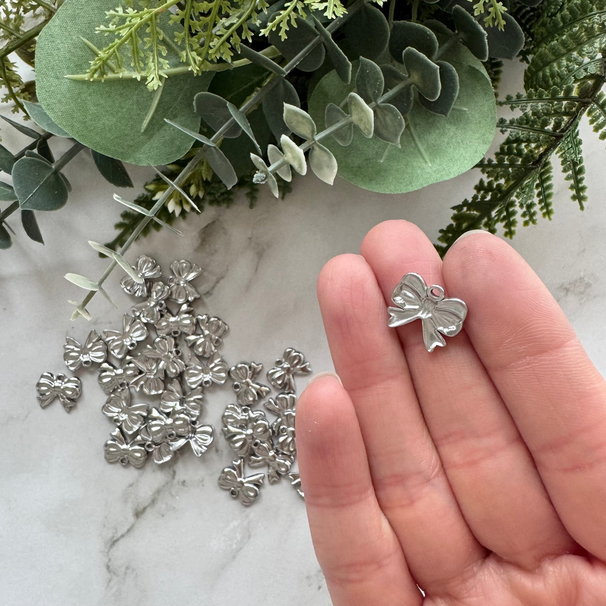 Double Bow Charms - Stainless Steel - 10 pack