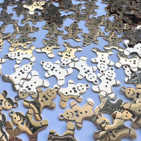 Gingerbread Man Charms - Gold Plated Stainless Steel - 10 pack