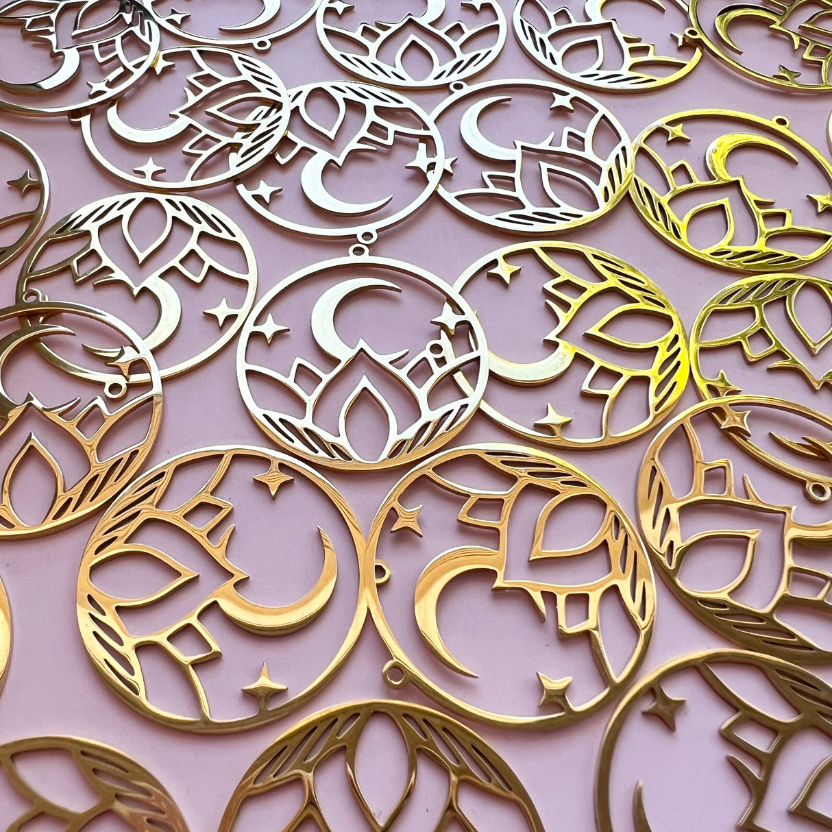 Lotus Moon Charms - Gold Plated Stainless Steel