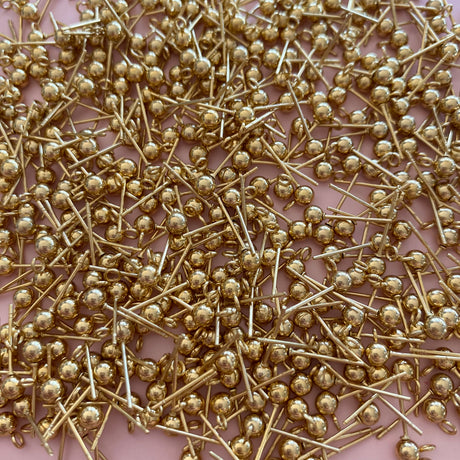 4mm Ball Posts with Loop - Gold Plated Stainless Steel