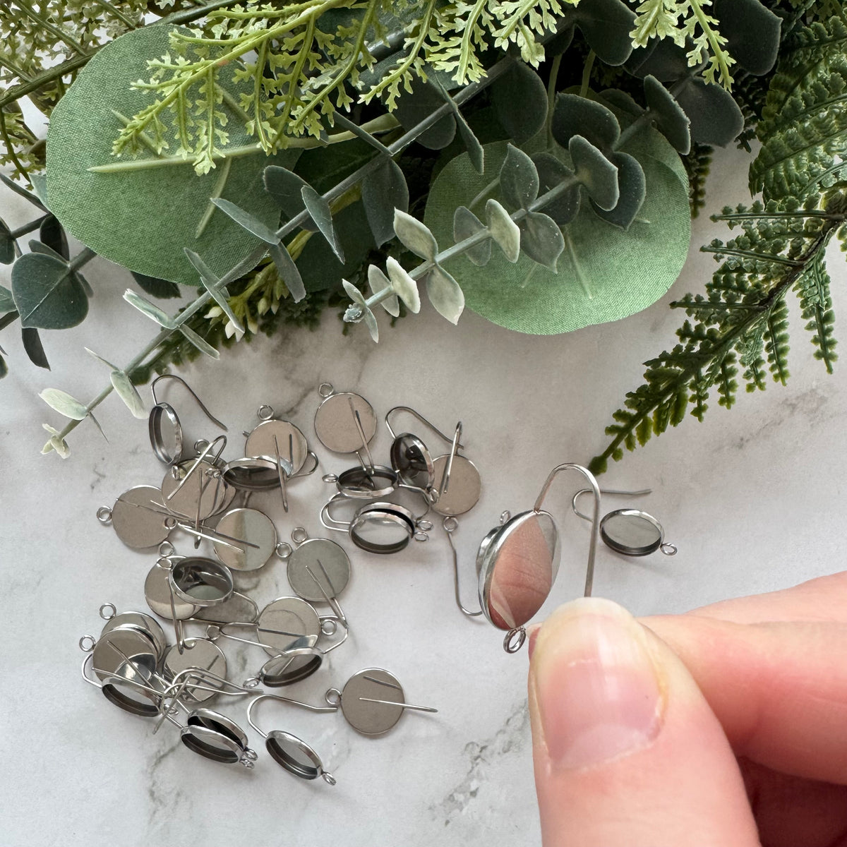 14mm Minimalist Bezel Earring Hook with loop - Stainless Steel