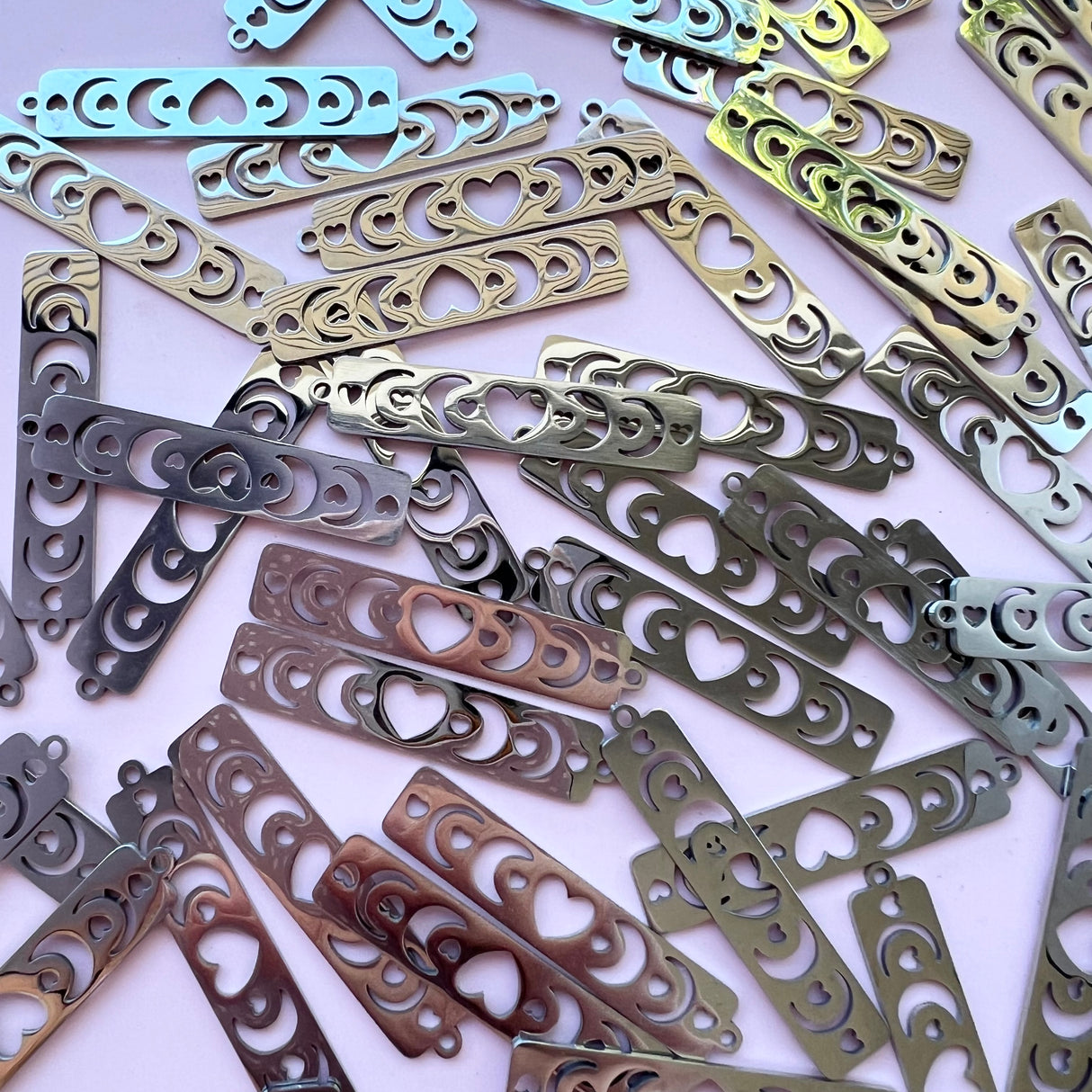 Moon Phase Heart Charms - Stainless Steel
