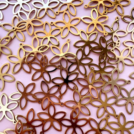 Five Petal Flower Charms - Gold Plated Stainless Steel