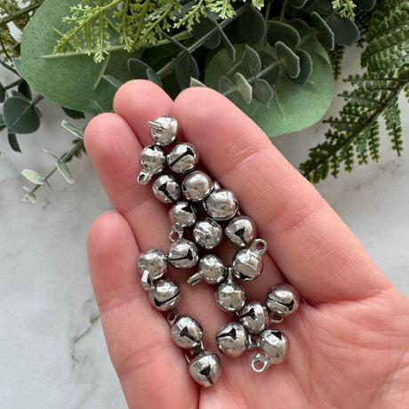Mini Jingle Bell Charms - Stainless Steel - 50 pack