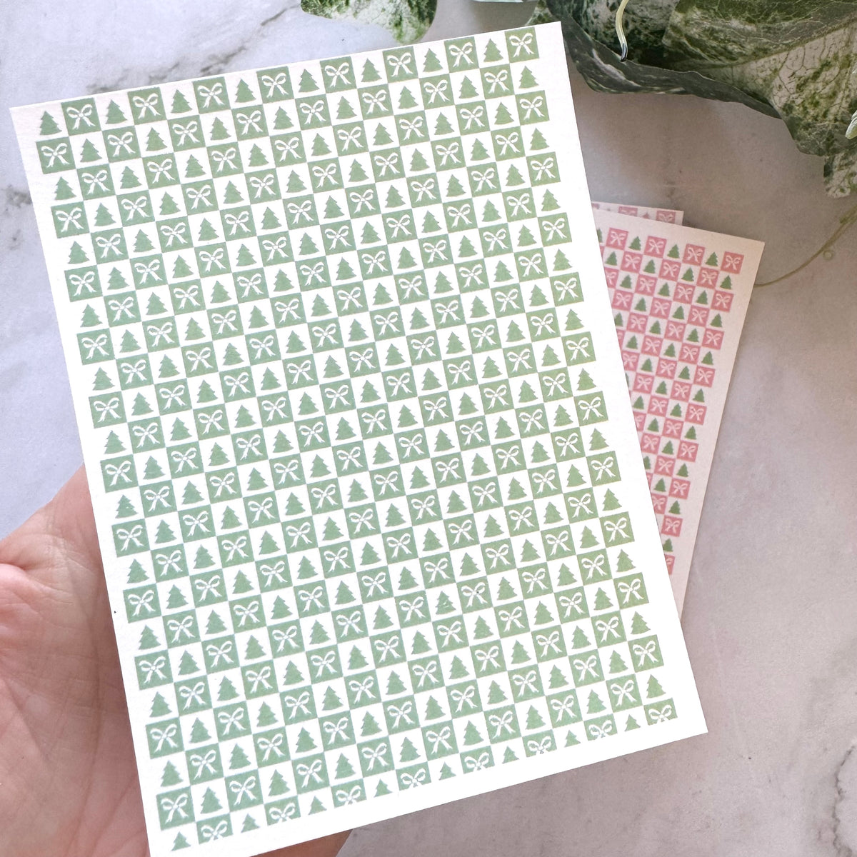 Tree & Bow Checkerboard Tiles - Water Soluble Transfer