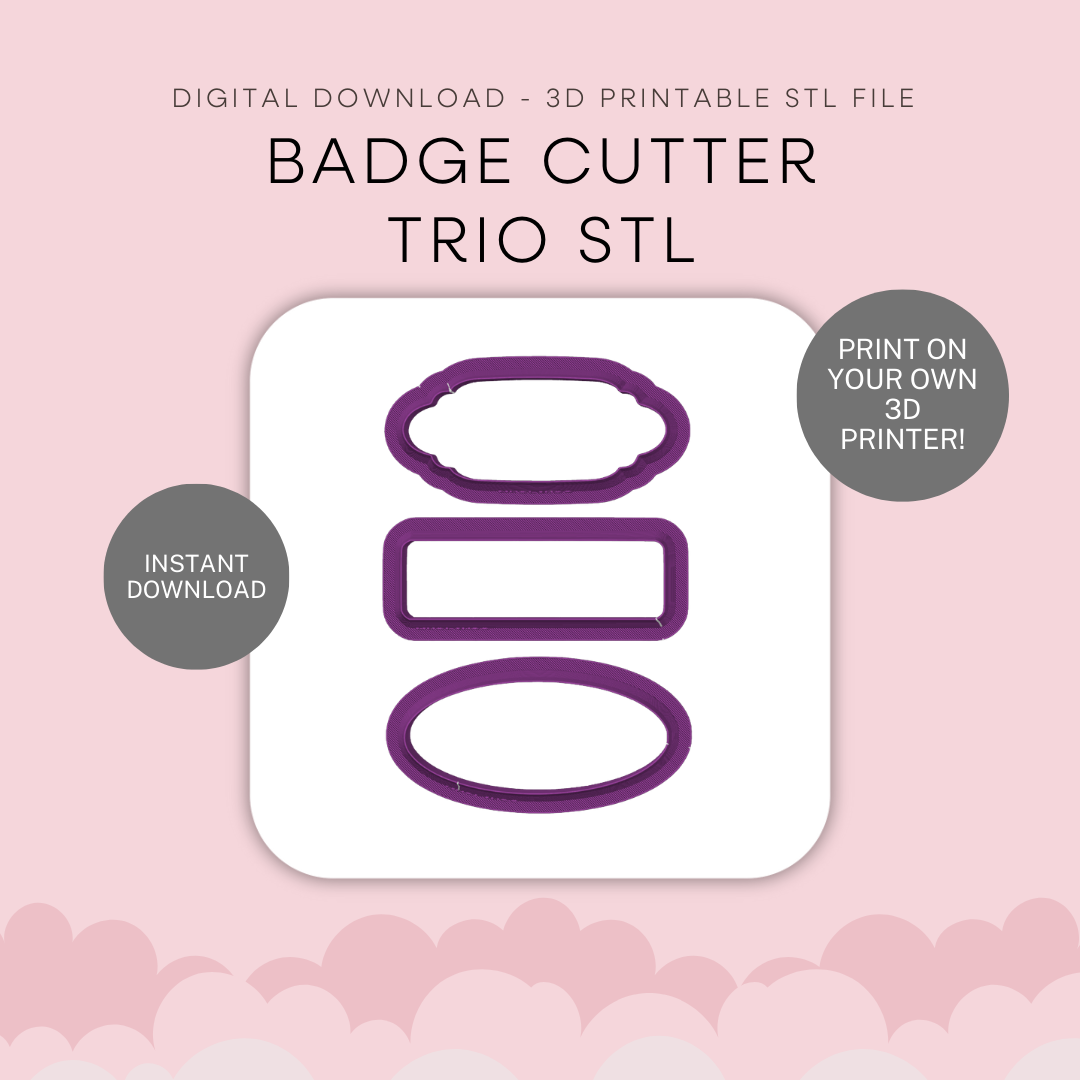Name Badge Trio Cutter Set STL - digital download